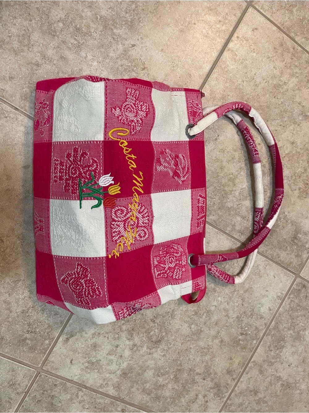 Pink & White Checkered Tote Bag